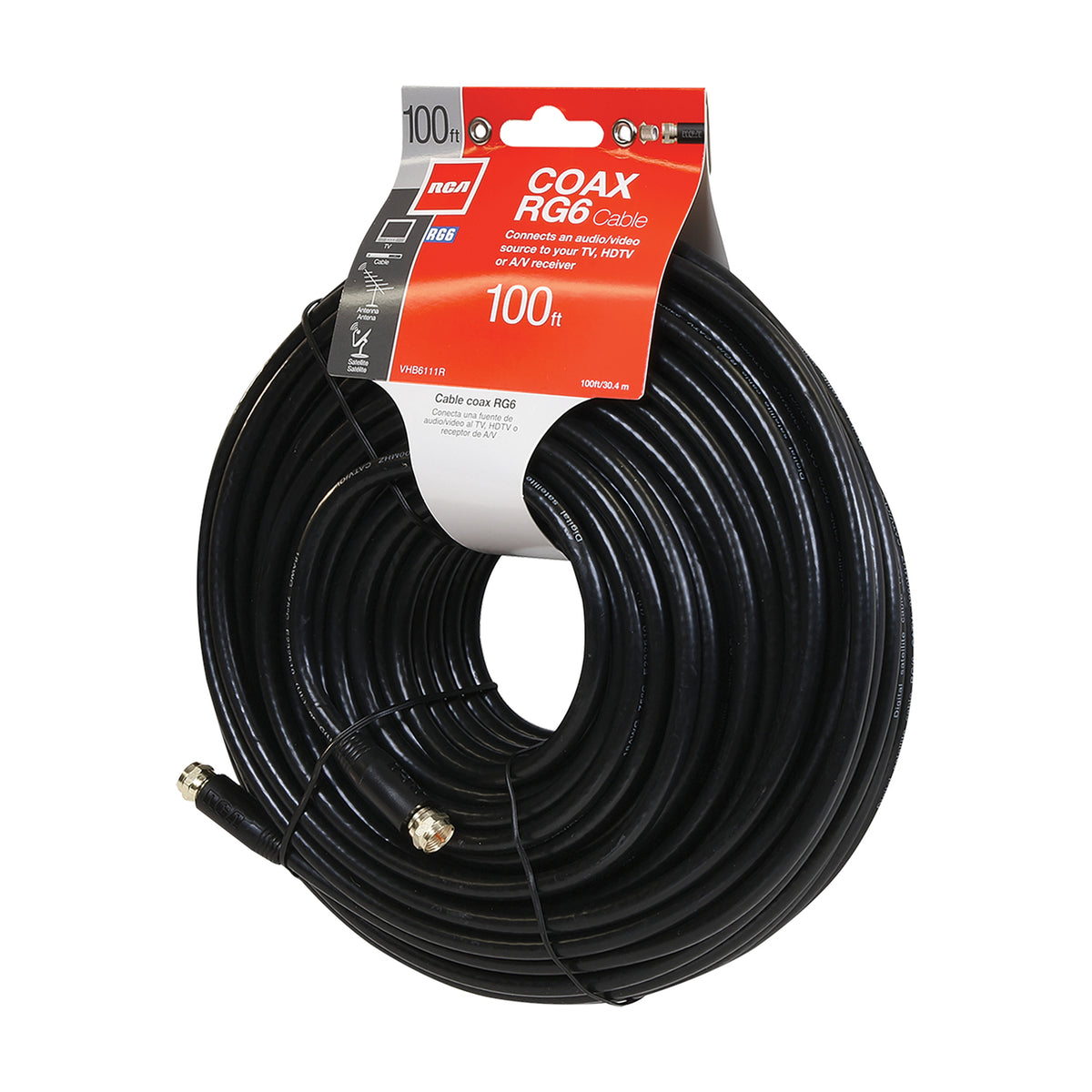 RCA RG6 Coaxial Cable with F-Connectors (100 Ft.; Black) - 6