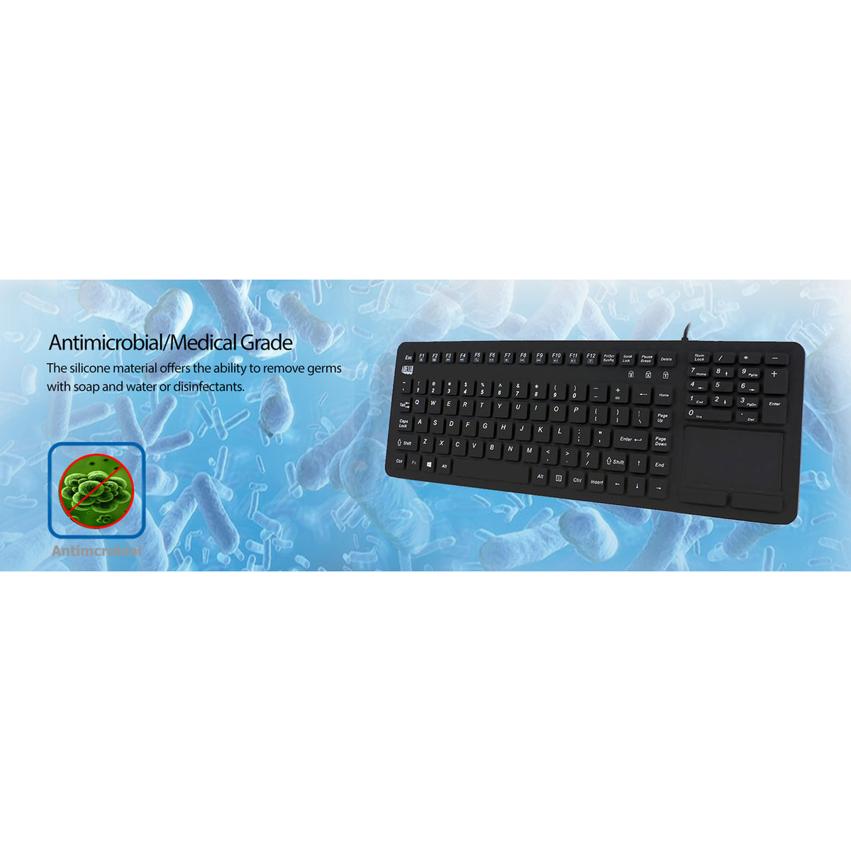 Adesso Wired USB Antimicrobial Waterproof Silicone Touchpad Computer - 7