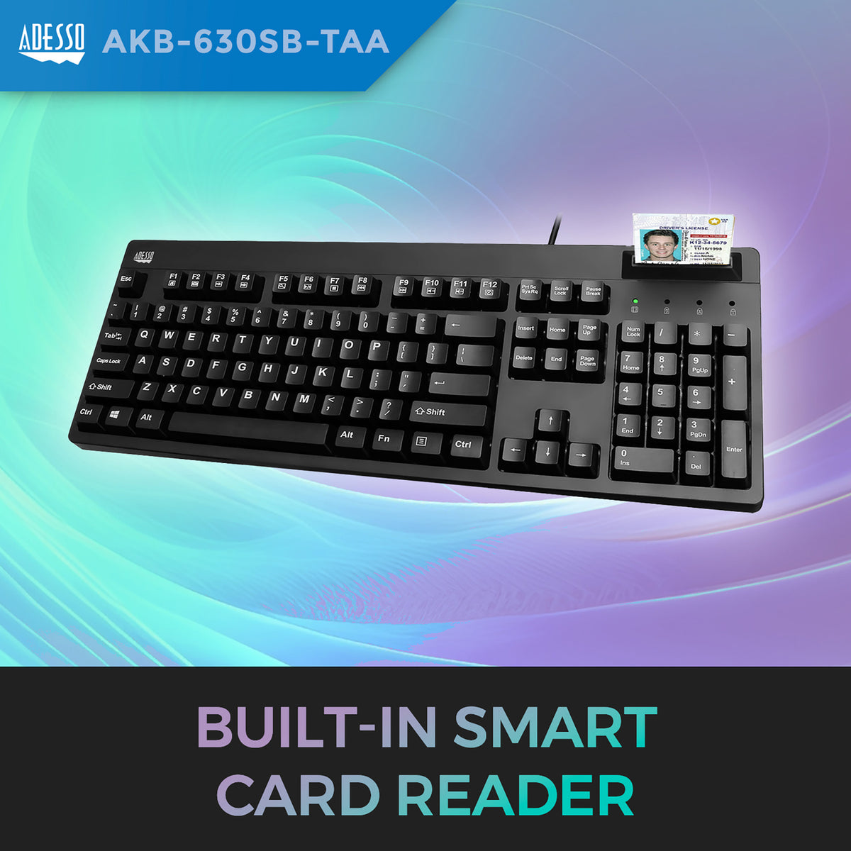 Adesso Wired USB Antimicrobial Desktop Keyboard - 3