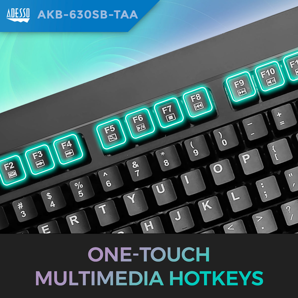 Adesso Wired USB Antimicrobial Desktop Keyboard - 6