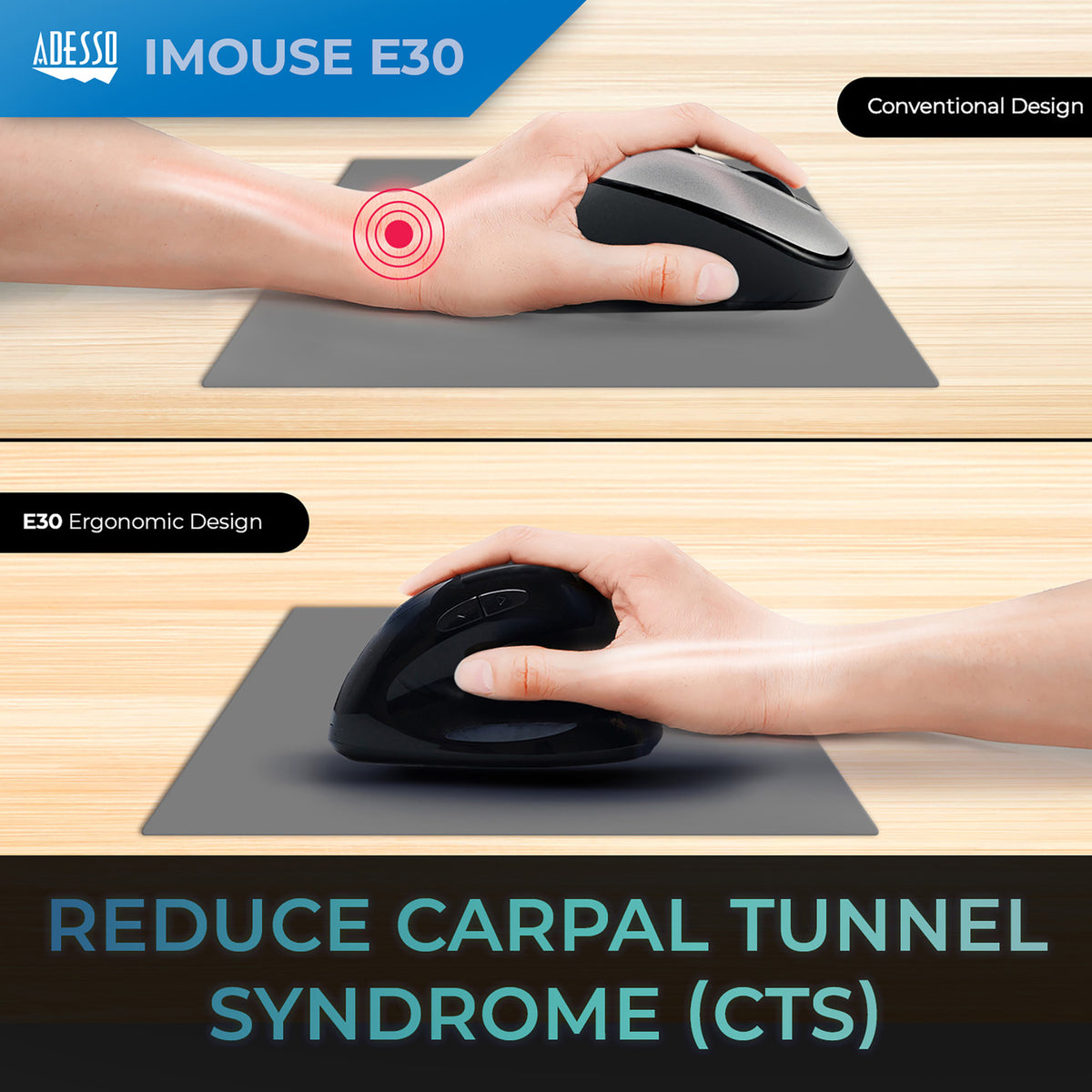 Adesso iMouse E30 Wireless Vertical Ergonomic Right-Handed Mouse - 4