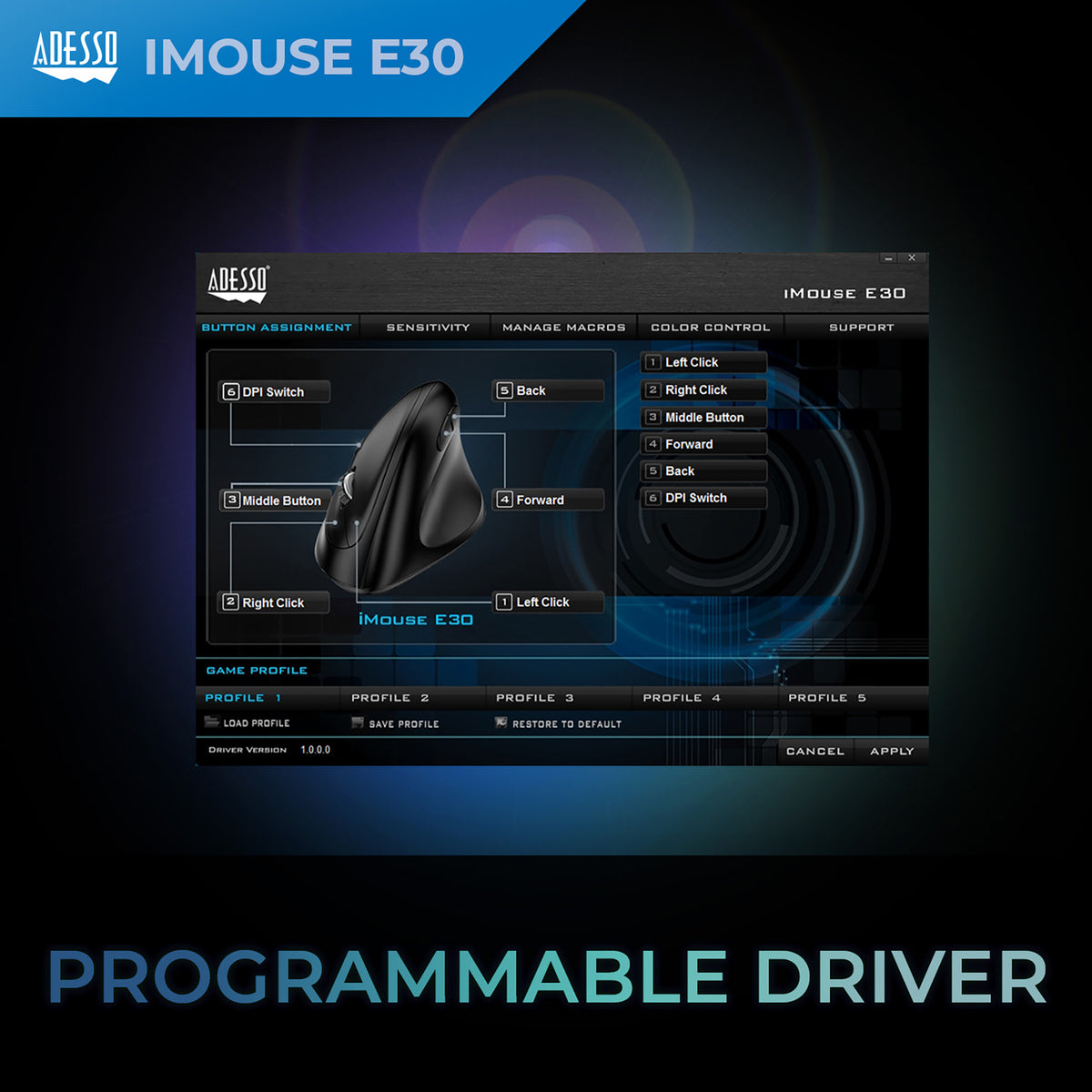 Adesso iMouse E30 Wireless Vertical Ergonomic Right-Handed Mouse - 5