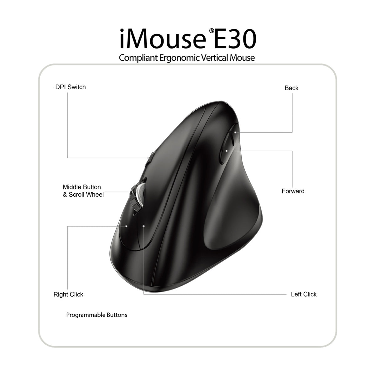 Adesso iMouse E30 Wireless Vertical Ergonomic Right-Handed Mouse - 9