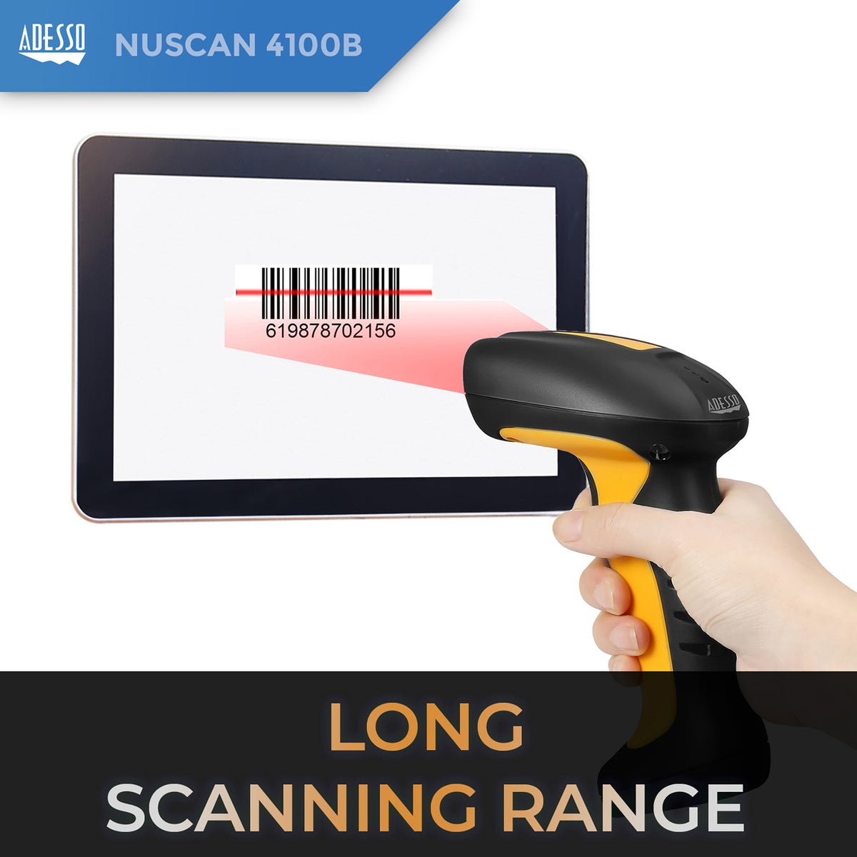 Adesso NuScan 4100B Bluetooth Antimicrobial Waterproof Ccd Handheld - 2