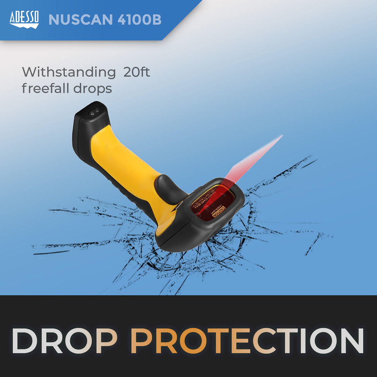 Adesso NuScan 4100B Bluetooth Antimicrobial Waterproof Ccd Handheld - 4