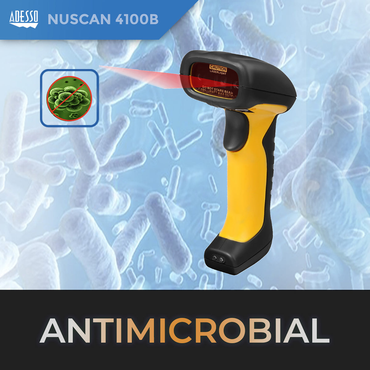 Adesso NuScan 4100B Bluetooth Antimicrobial Waterproof Ccd Handheld - 5