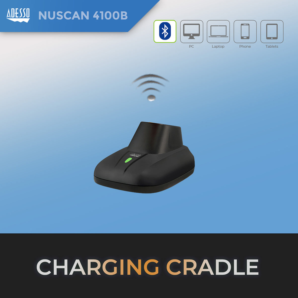 Adesso NuScan 4100B Bluetooth Antimicrobial Waterproof Ccd Handheld - 7