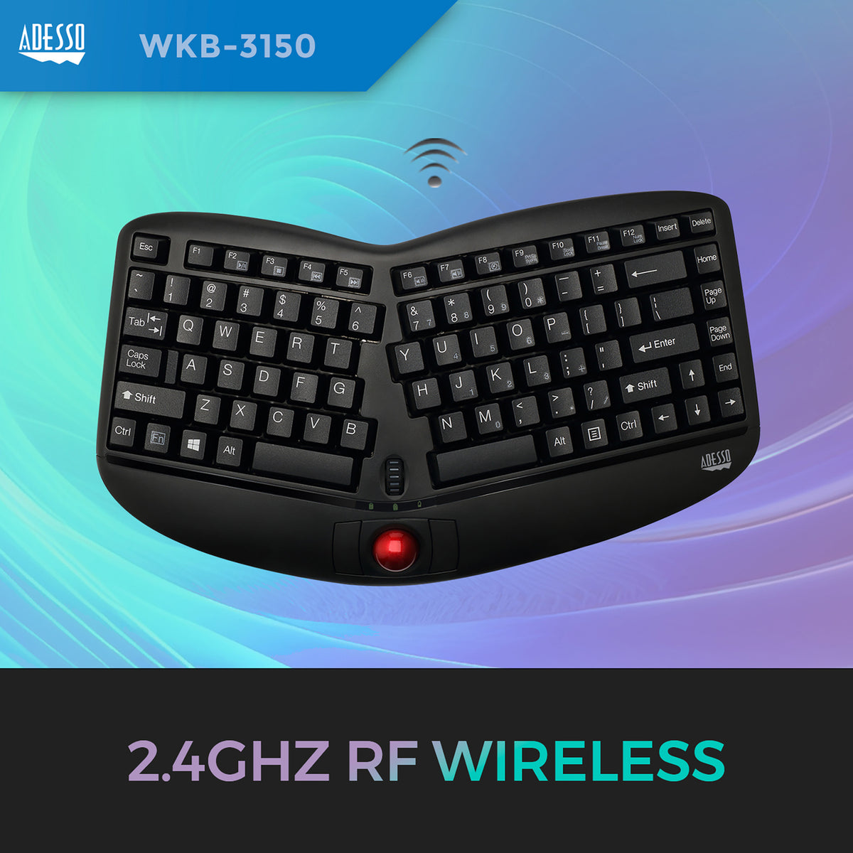 Adesso 2.4-GHz Wireless TruForm Ergonomic Computer Keyboard - 3