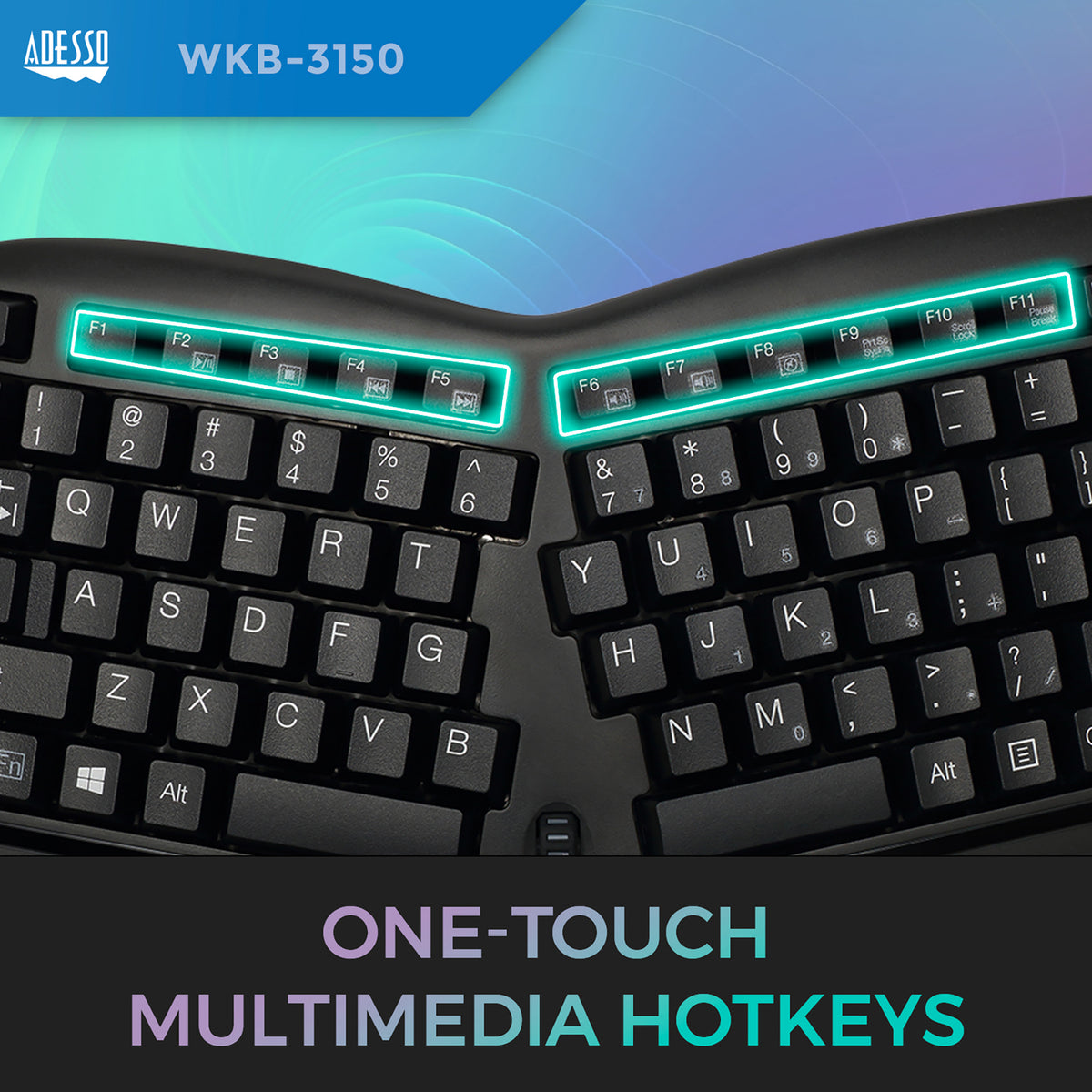 Adesso 2.4-GHz Wireless TruForm Ergonomic Computer Keyboard - 7