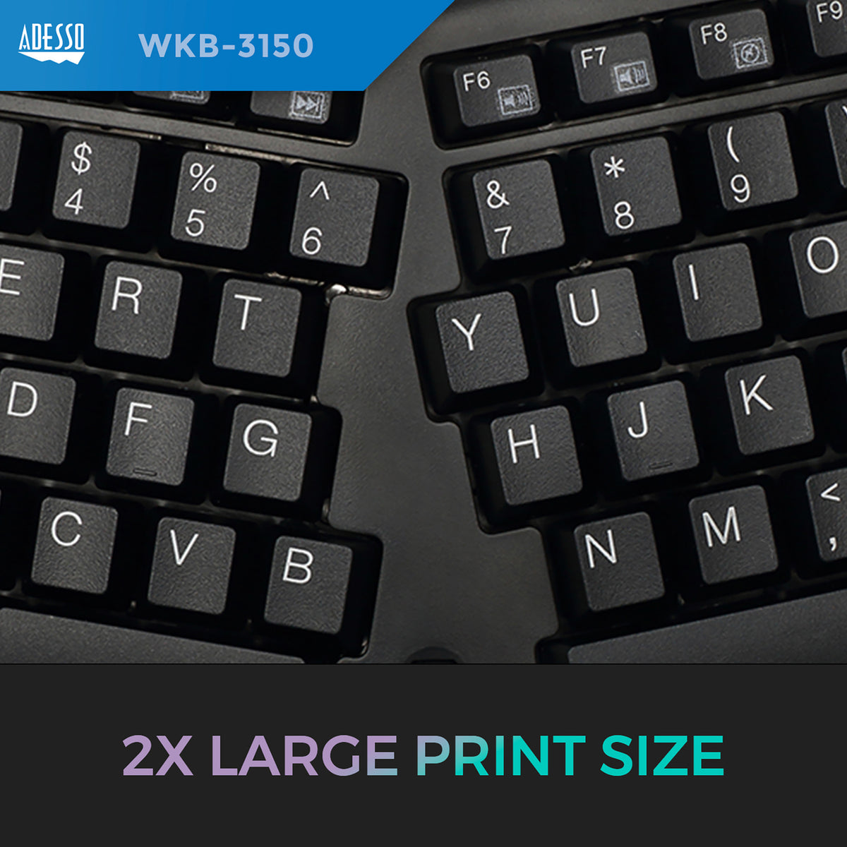 Adesso 2.4-GHz Wireless TruForm Ergonomic Computer Keyboard - 8