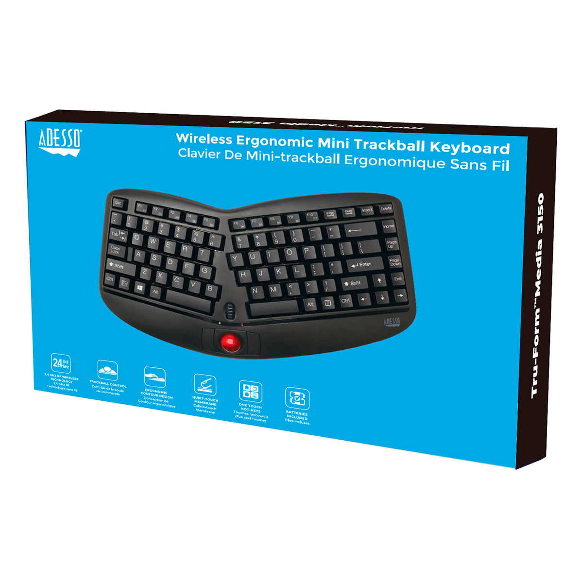 Adesso 2.4-GHz Wireless TruForm Ergonomic Computer Keyboard - 15