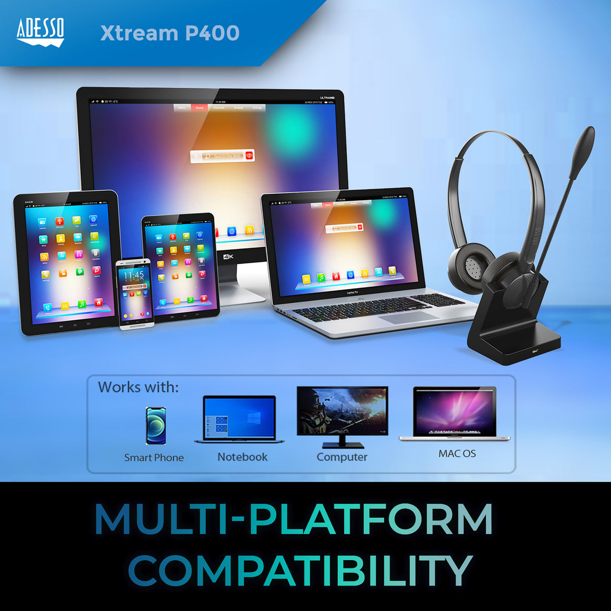 Adesso Xtream P400 Bluetooth Headset - 5