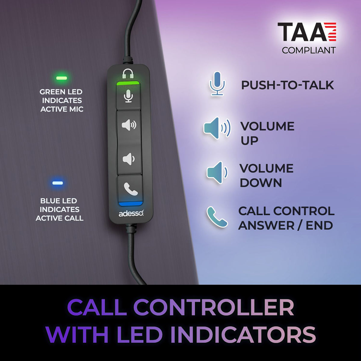Adesso Xtream P4T-TAA Push-to-Talk Headset - 5