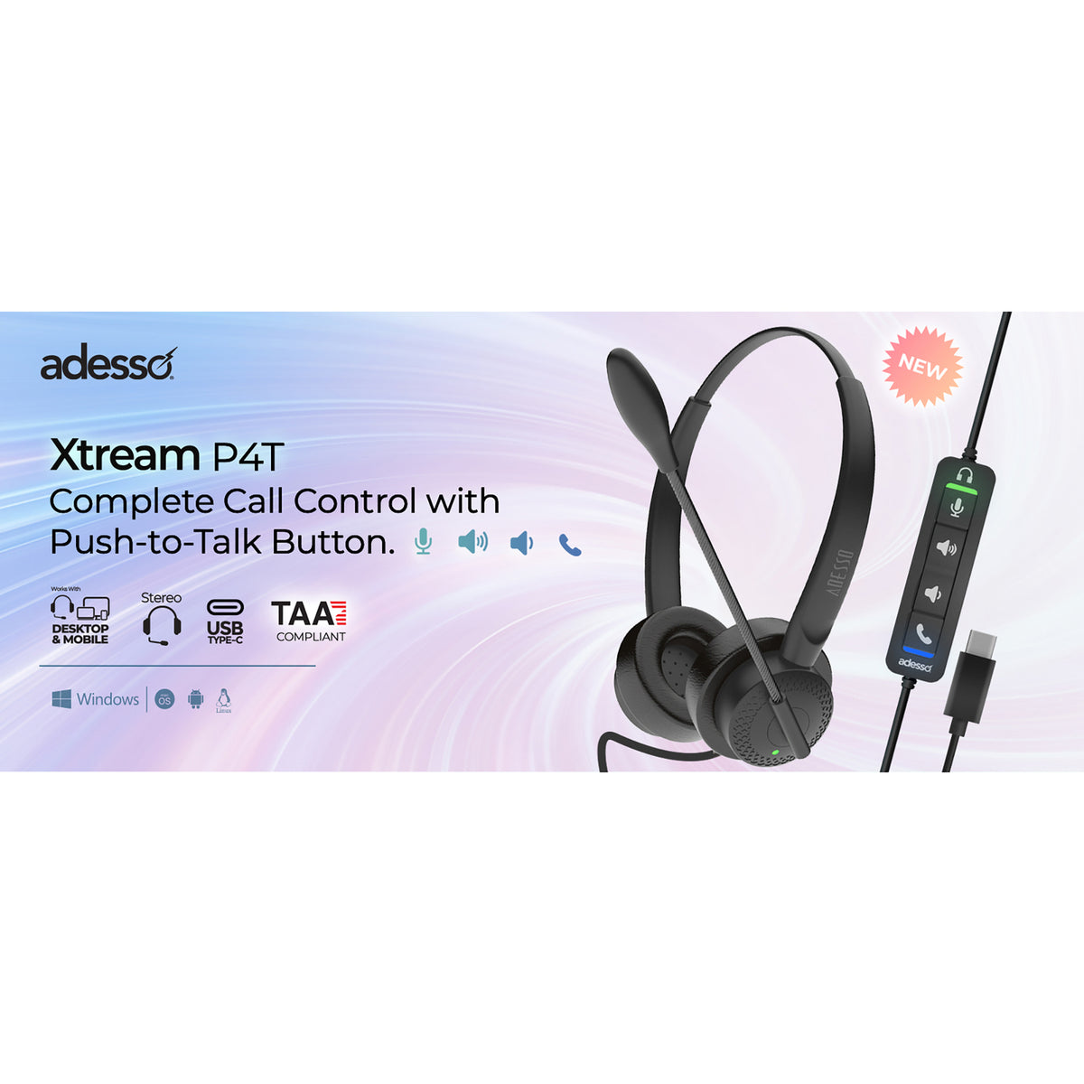 Adesso Xtream P4T-TAA Push-to-Talk Headset - 8