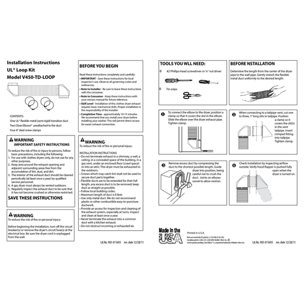 Builder's Best Saf-T-Duct Ul Transition Duct Close Loop Kit - 4