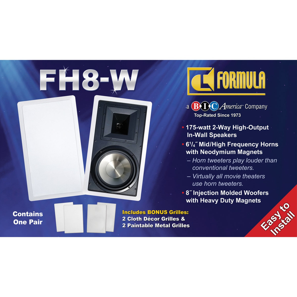 Bic America 8-In. 175-Watt Formula Series FH8-W 2-Way In-Wall Speaker Pair - 3