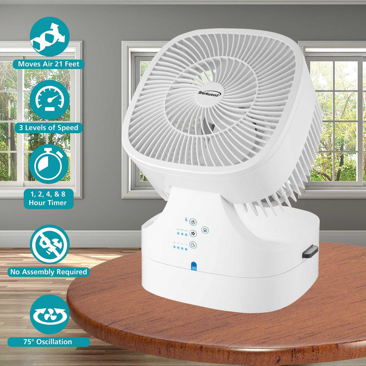 Brentwood 8-In. Portable Oscillating High-Velocity Air-Circulator Desktop - 6