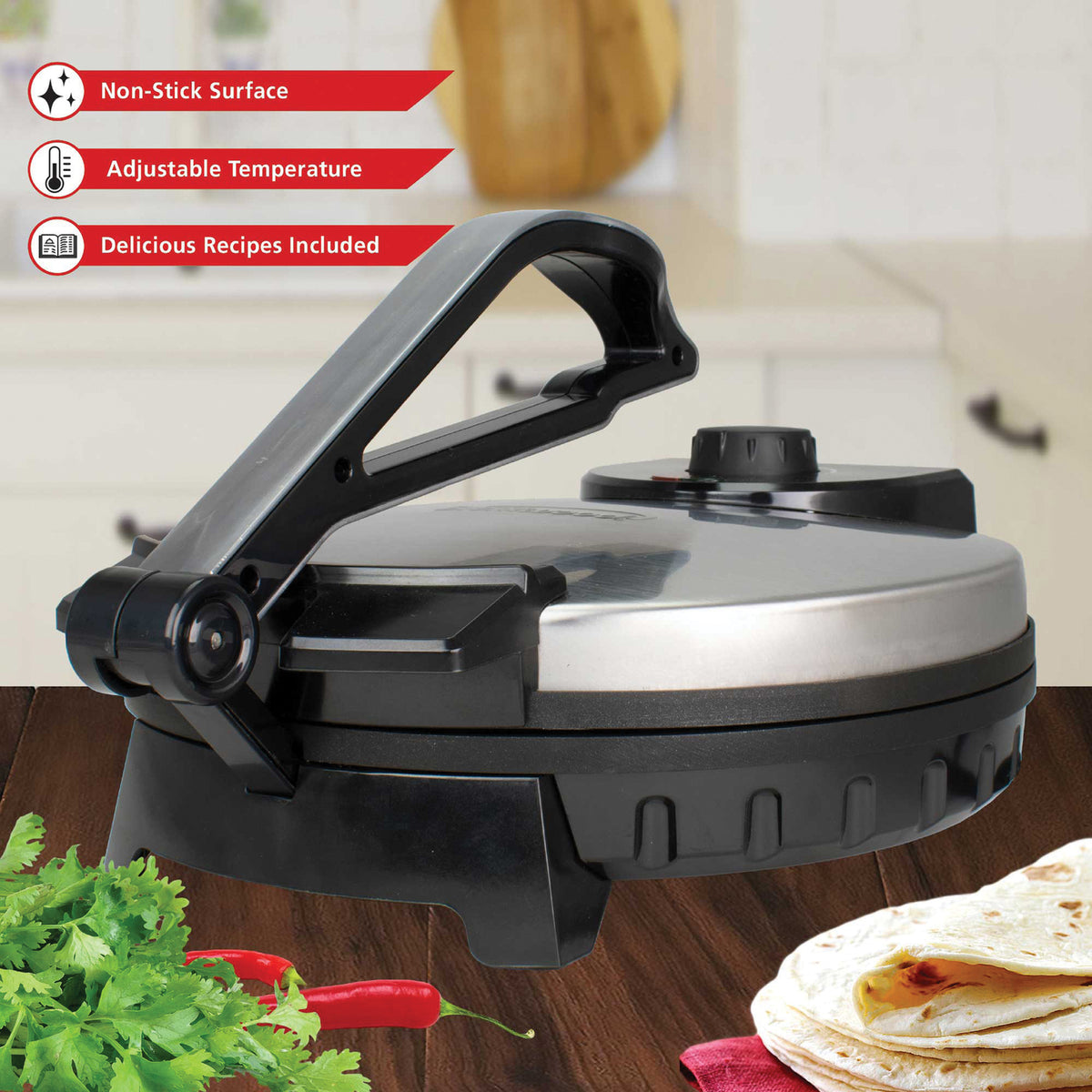 Brentwood 1,200-Watt 12-In. Nonstick Electric Tortilla Maker - 6