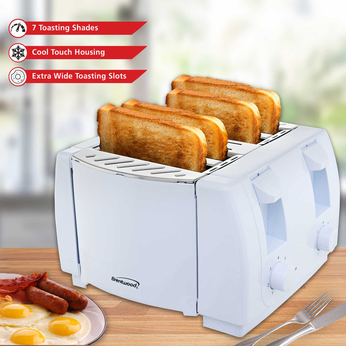 Brentwood Cool Touch 4-Slice Toaster (White) - 3