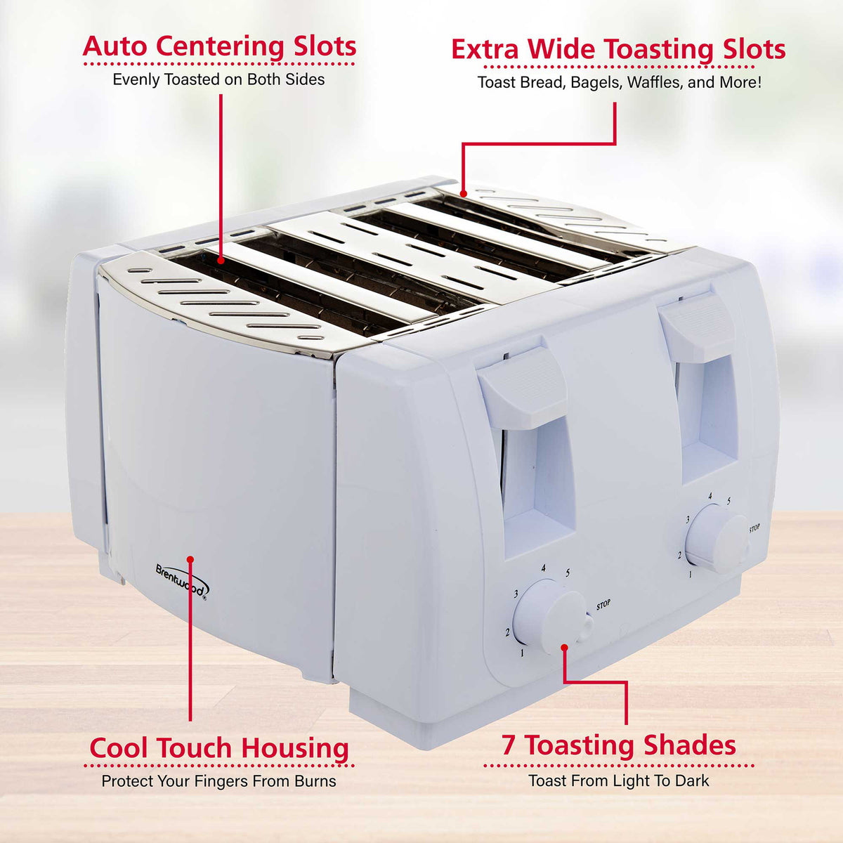 Brentwood Cool Touch 4-Slice Toaster (White) - 4