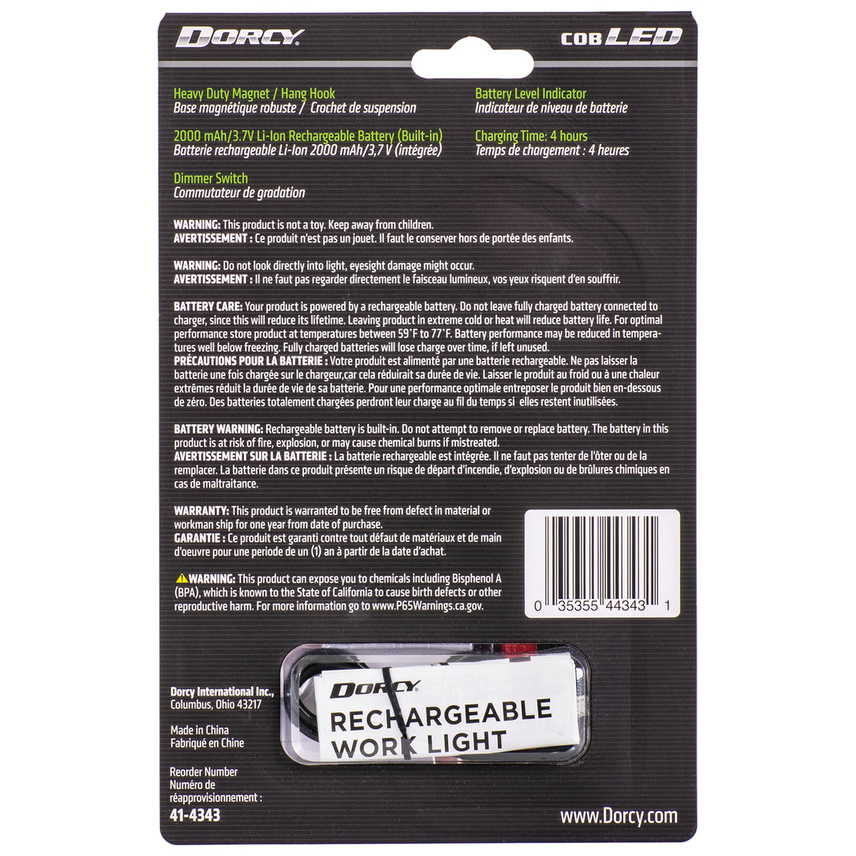 Dorcy 450-Lumen Flex Cob Rechargeable Work Light and LED Tip Inspection - 14