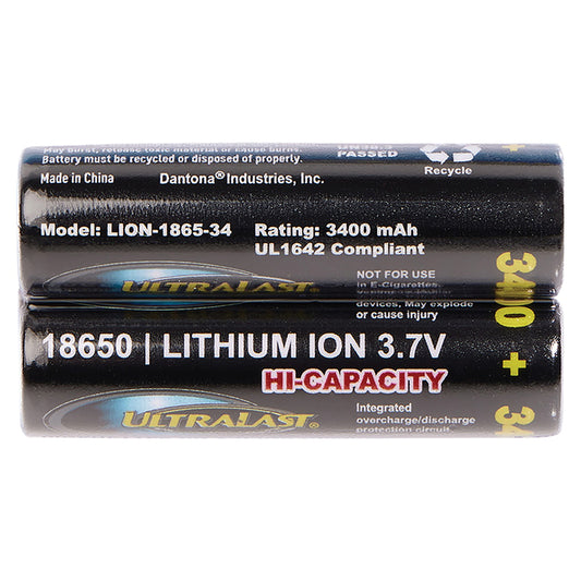 Ultralast 3,400 mAh 18650 Retail Blister-Carded Batteries (2 Pack)
