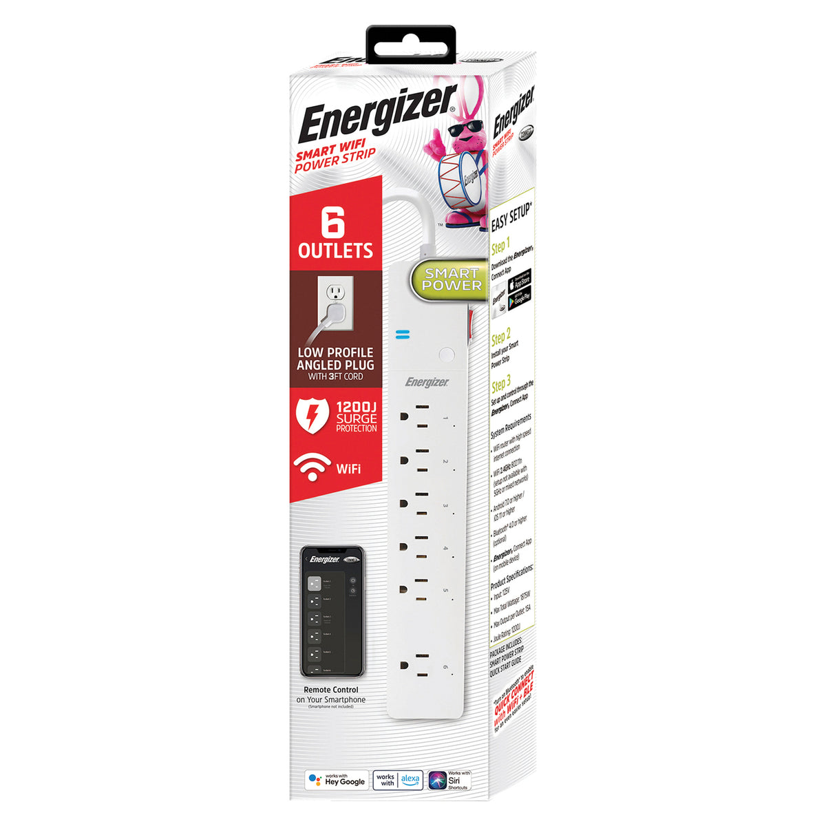 Energizer Connect 6-AC Outlet 1,200-Joules Smart Wi-Fi Surge Protector — White - 6