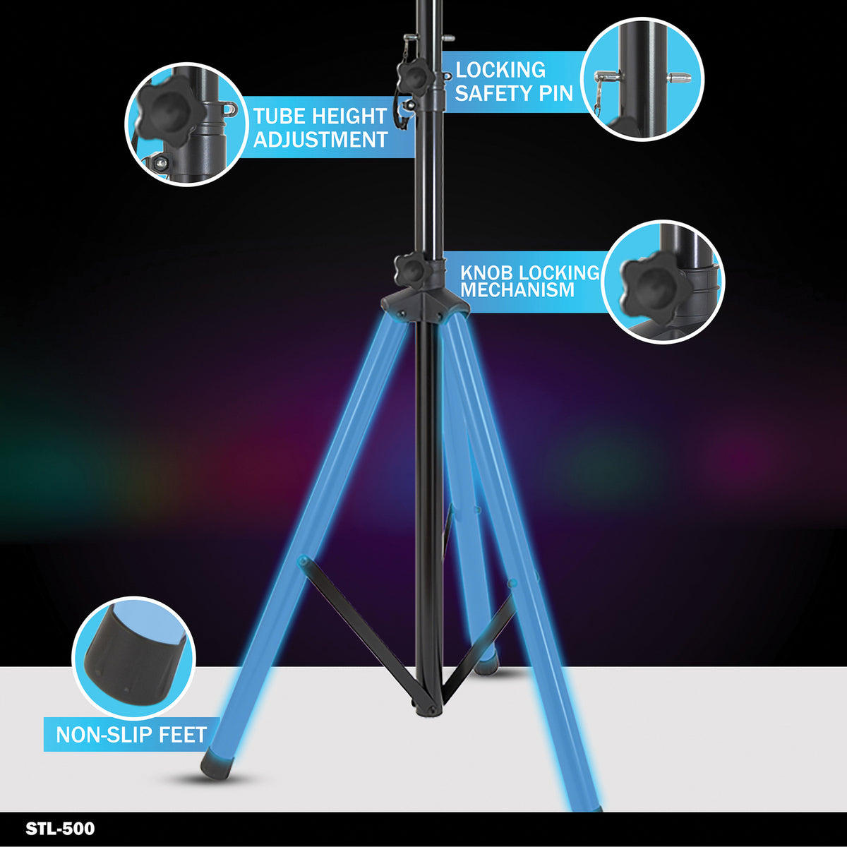 Gemini Professional Adjustable Pa LED Speaker Stand - 5