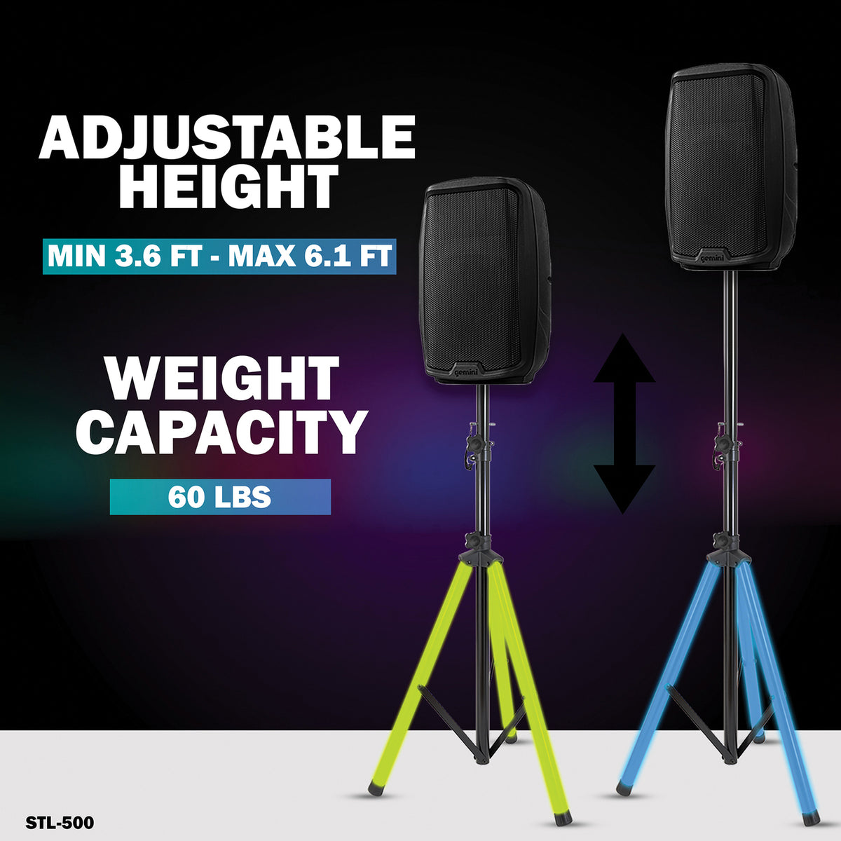 Gemini Professional Adjustable Pa LED Speaker Stand - 6