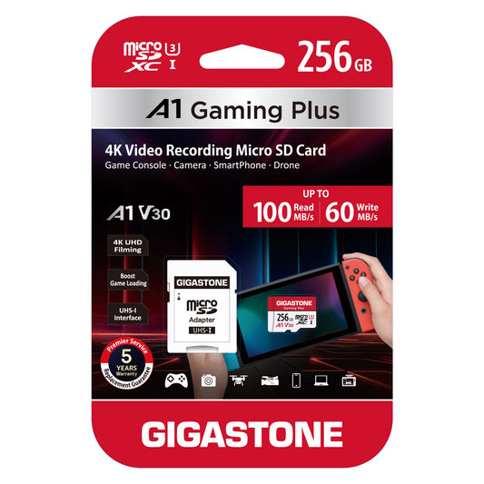 Gigastone Gaming Plus A1V30 microSD Card (256 Gb)