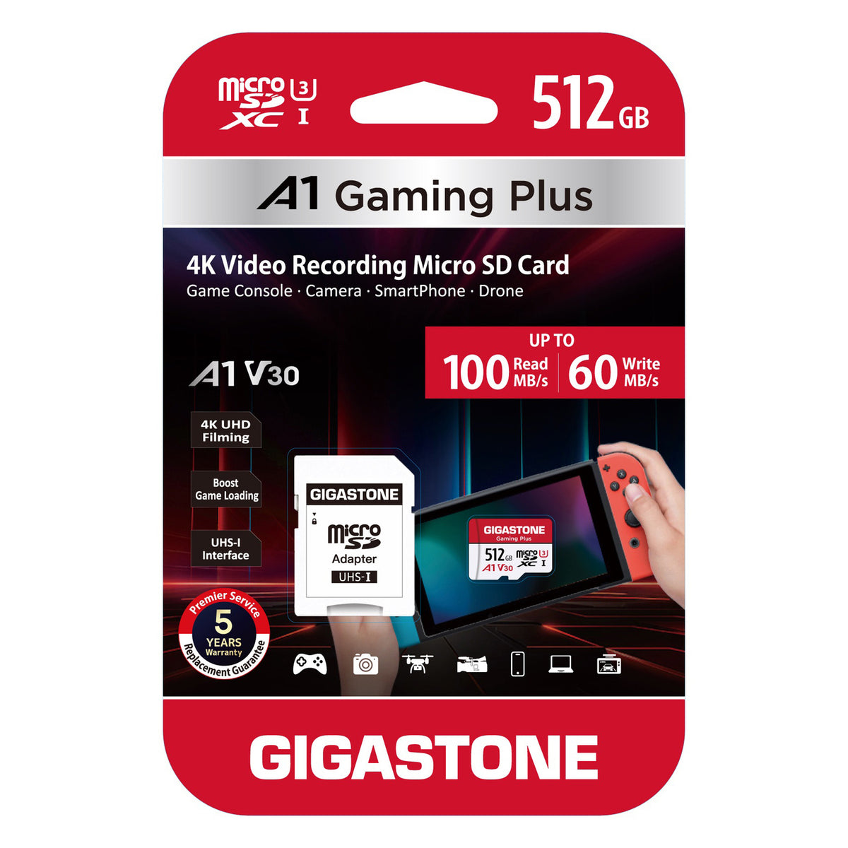 Gigastone Gaming Plus A1V30 microSD Card (512 Gb)