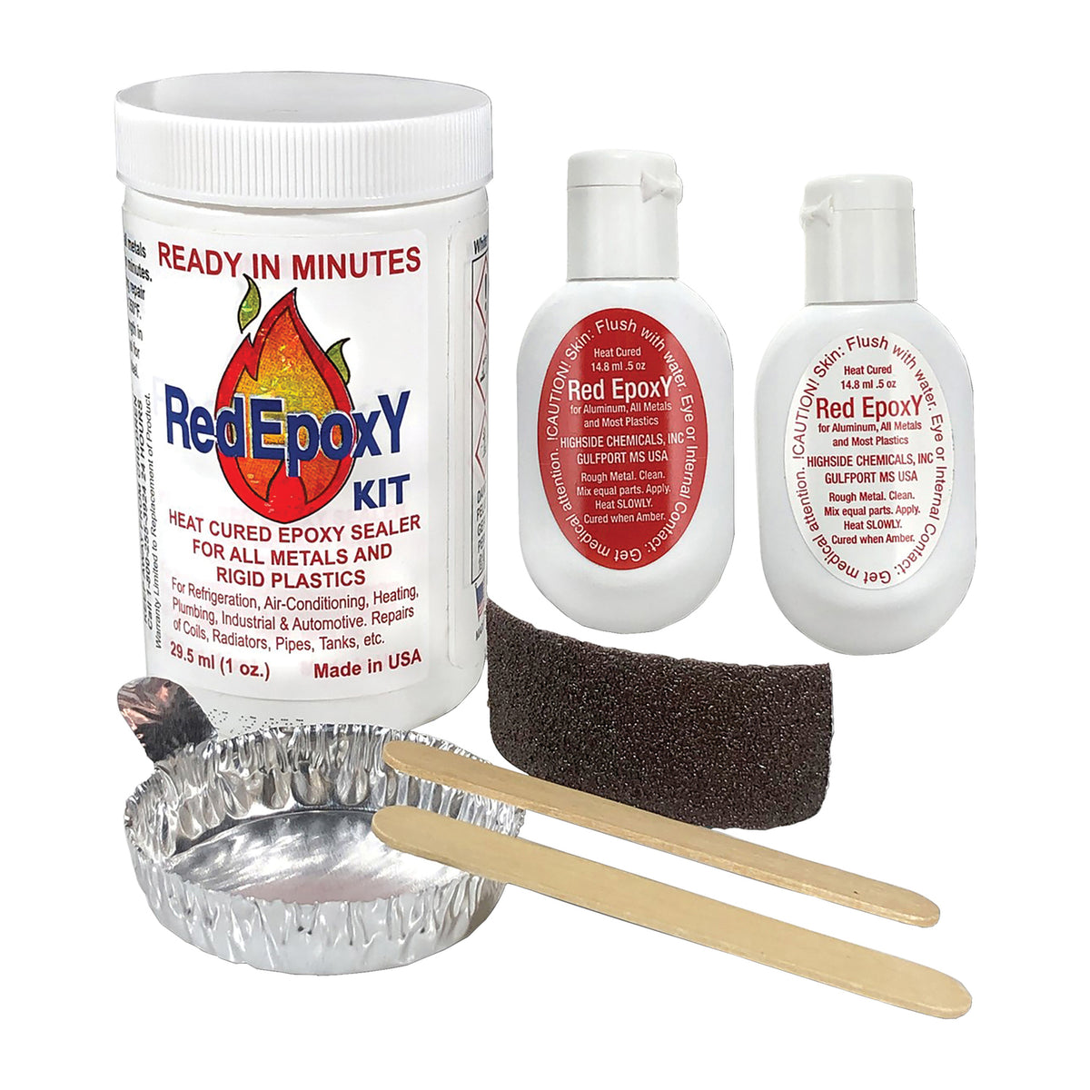 Highside Chemicals 2-Part RedEpoxY Metal and Rigid-Plastic Repair Kit - 2