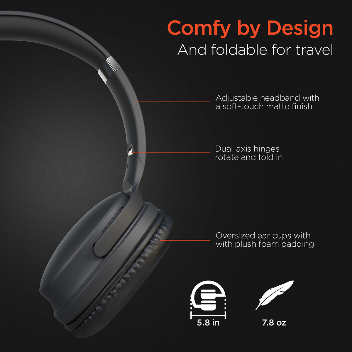 HyperGear Flip 2-in-1 Bluetooth Folding Over-Ear Headphones - 4