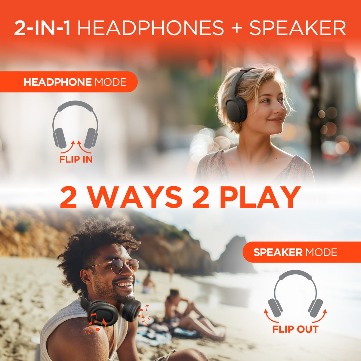 HyperGear Flip 2-in-1 Bluetooth Folding Over-Ear Headphones - 9
