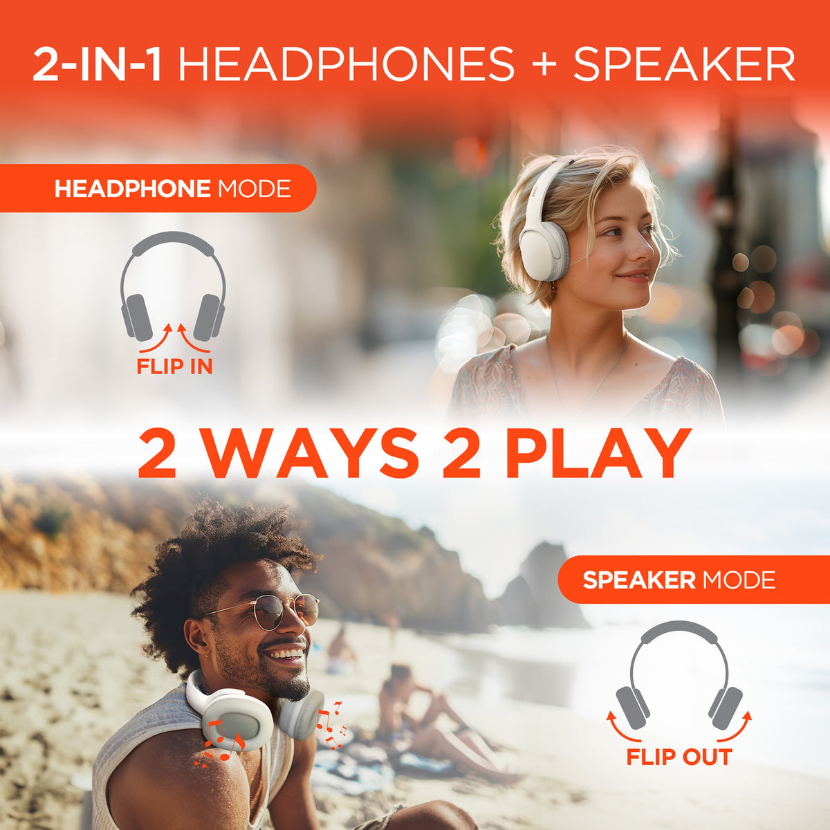 HyperGear Flip 2-in-1 Bluetooth Folding Over-Ear Headphones - 2