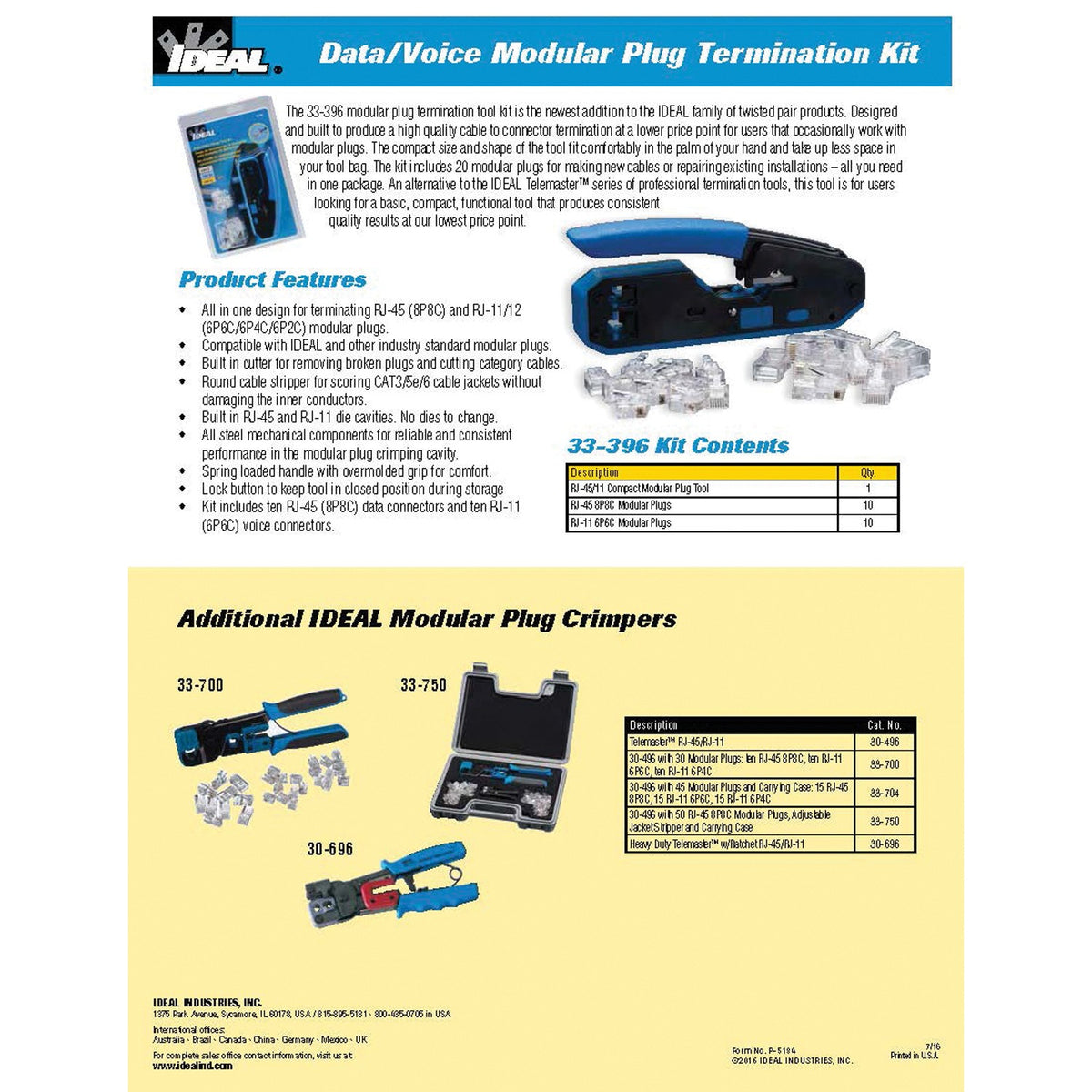 Ideal Data/Voice RJ45/RJ11 Crimp Tool Kit - 10