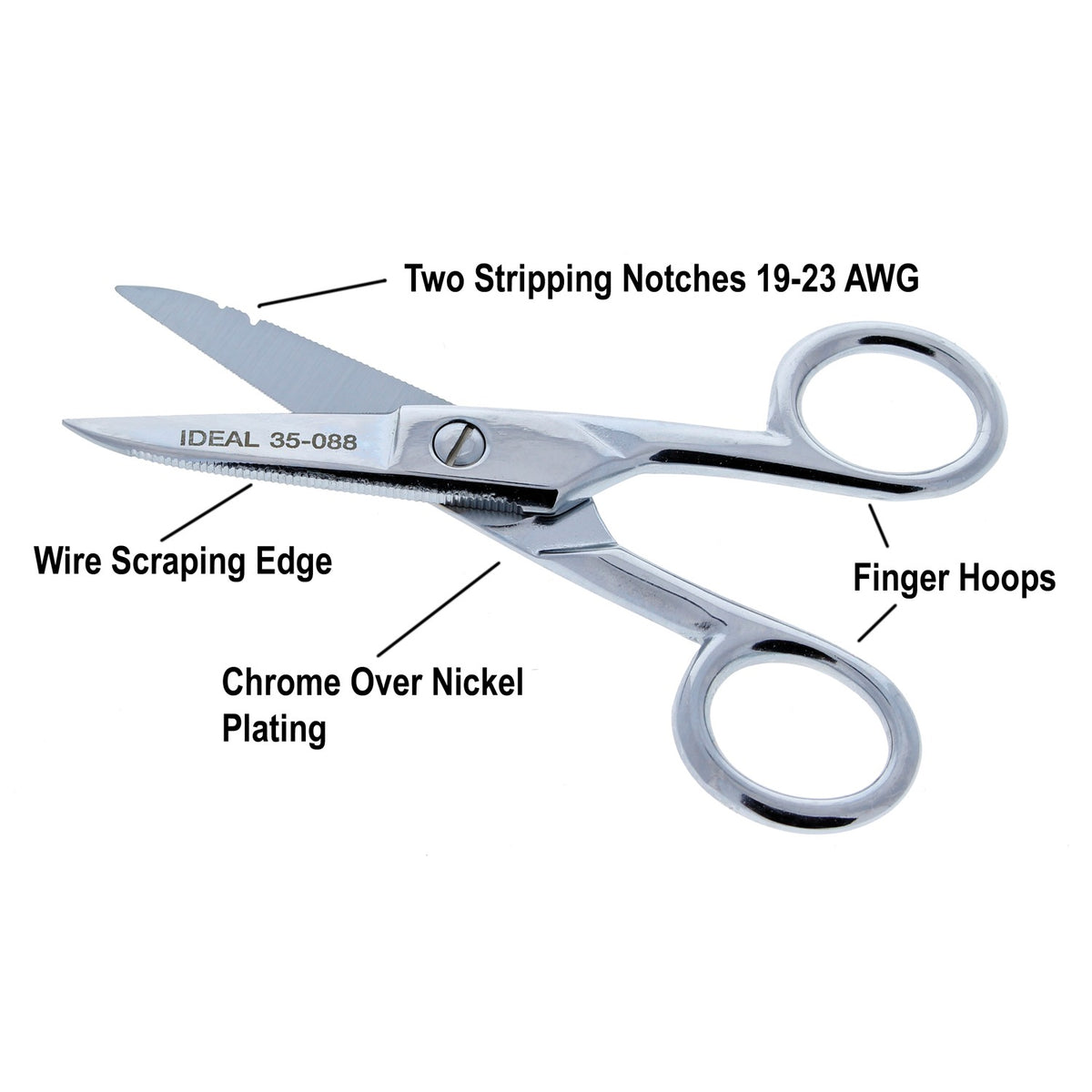 Ideal Electrician's Scissors with Stripping Notch - 12