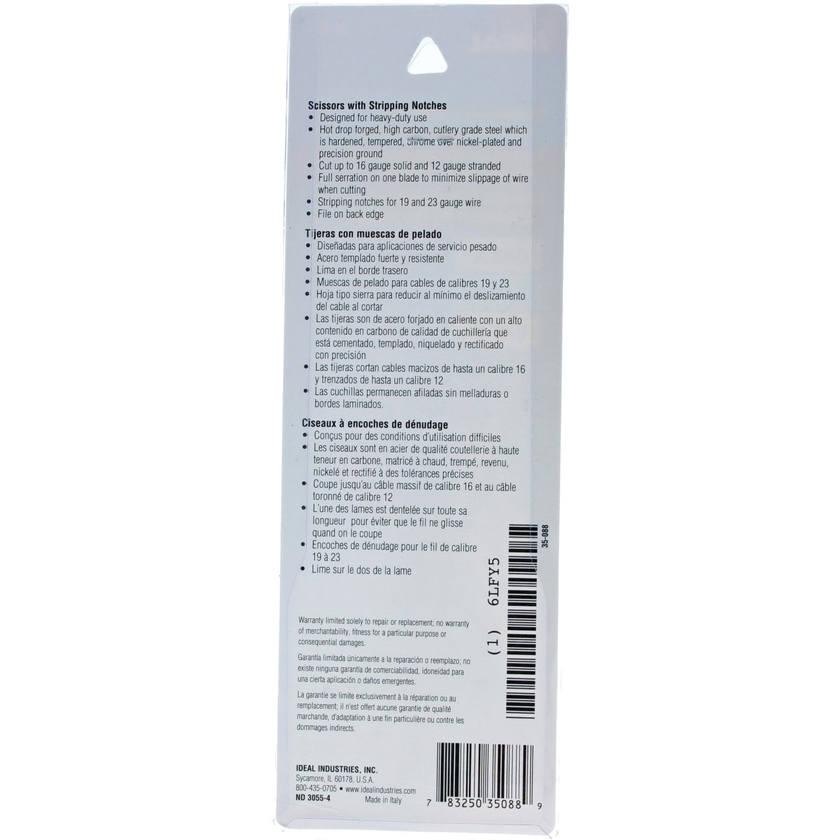 Ideal Electrician's Scissors with Stripping Notch - 8