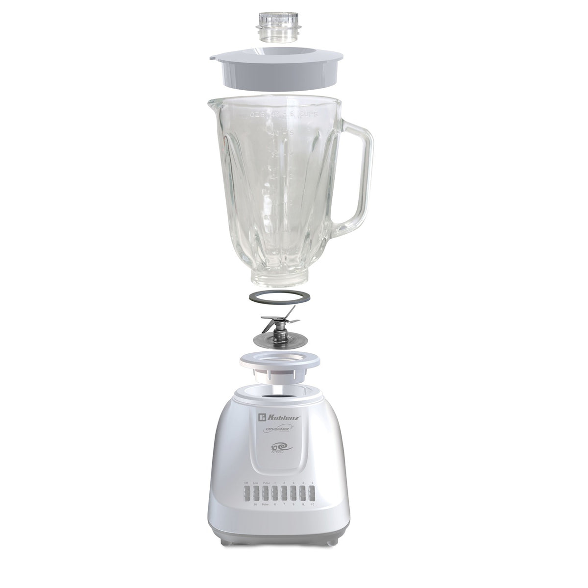 Koblenz 1.5-Liter Kitchen Magic Collection 10 Speed and 2 Pulses Glass Jar — White