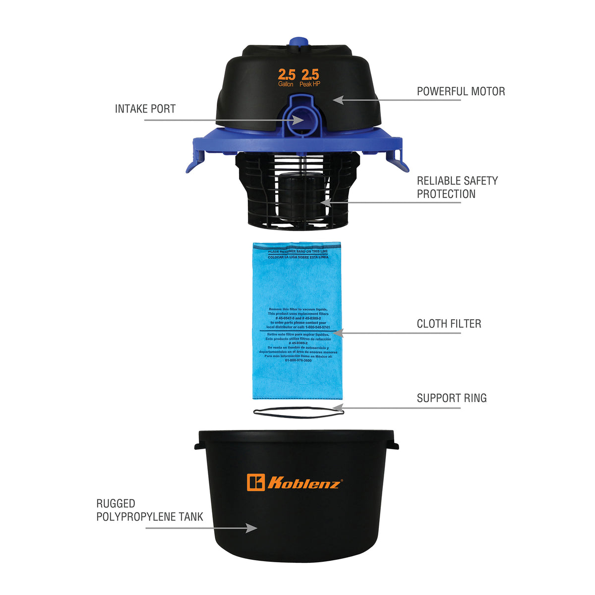 Koblenz 2.5-Gal. Portable Wet/Dry Vacuum with Blower - 6
