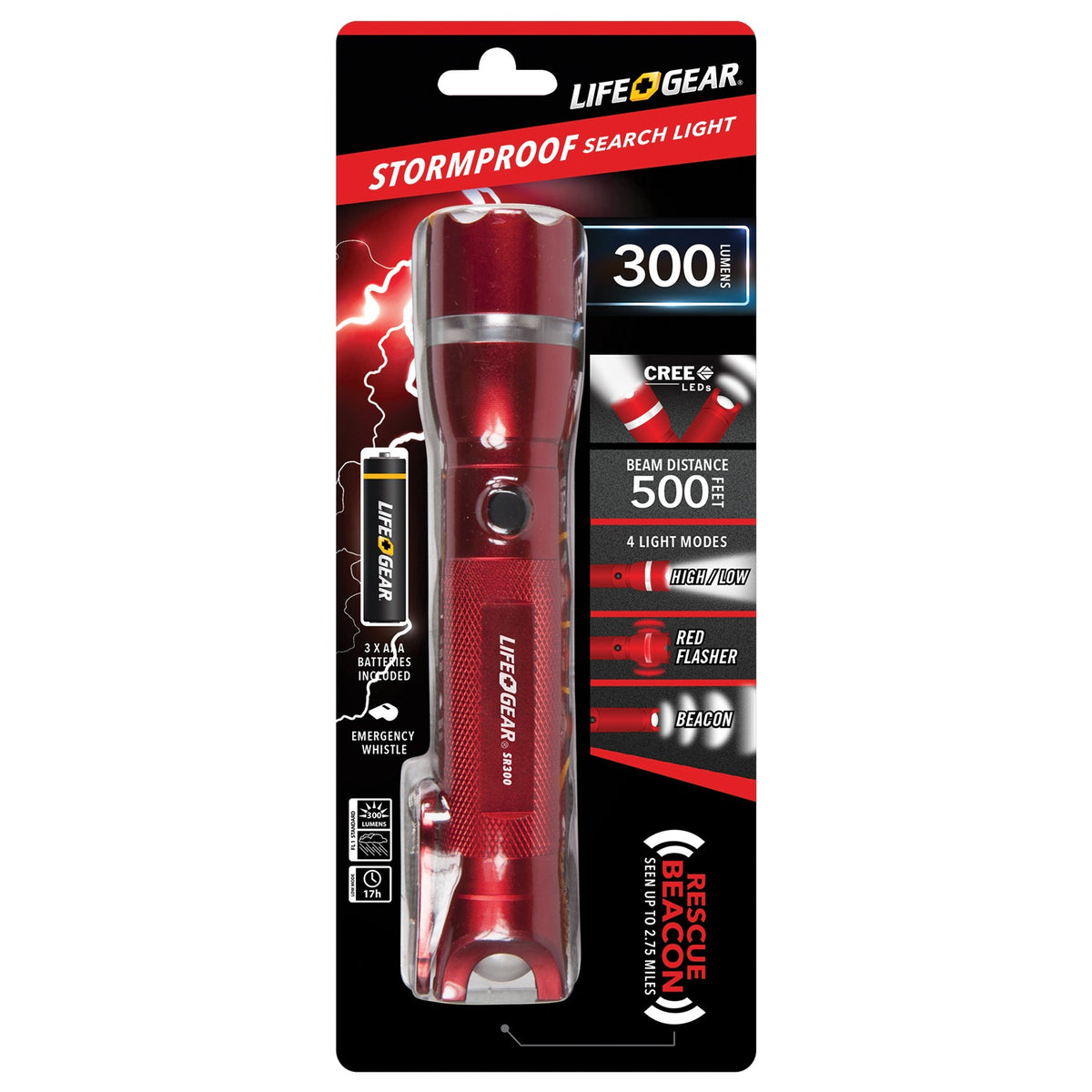 LifeGear 300-Lumen Search Light 300 + Emergency Signaling — Red - 5