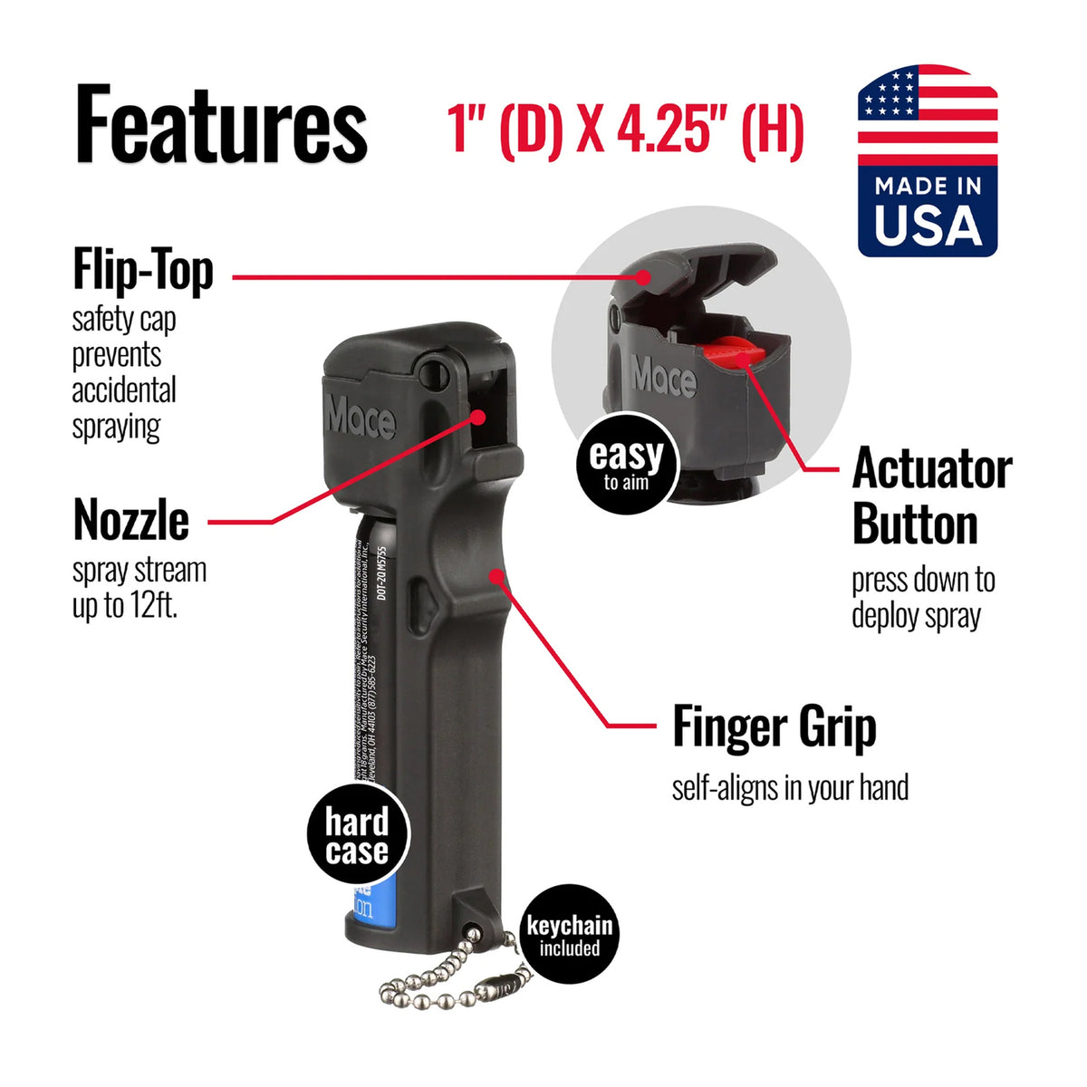 Mace Brand 3-in-1 Flip-Top Personal Model Pepper Spray - 8
