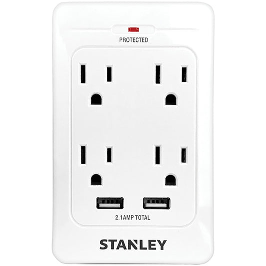 Stanley 4-AC Outlet and 2-USB Port 1,080-Joules SurgeQuad Surge Protector