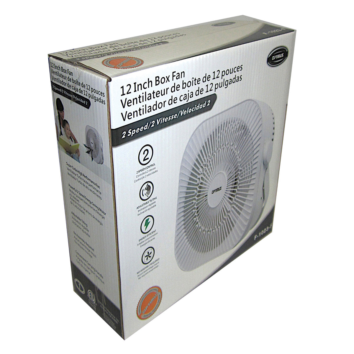 Optimus 12-In. 2-Speed 40-Watt Box Fan, White - 9