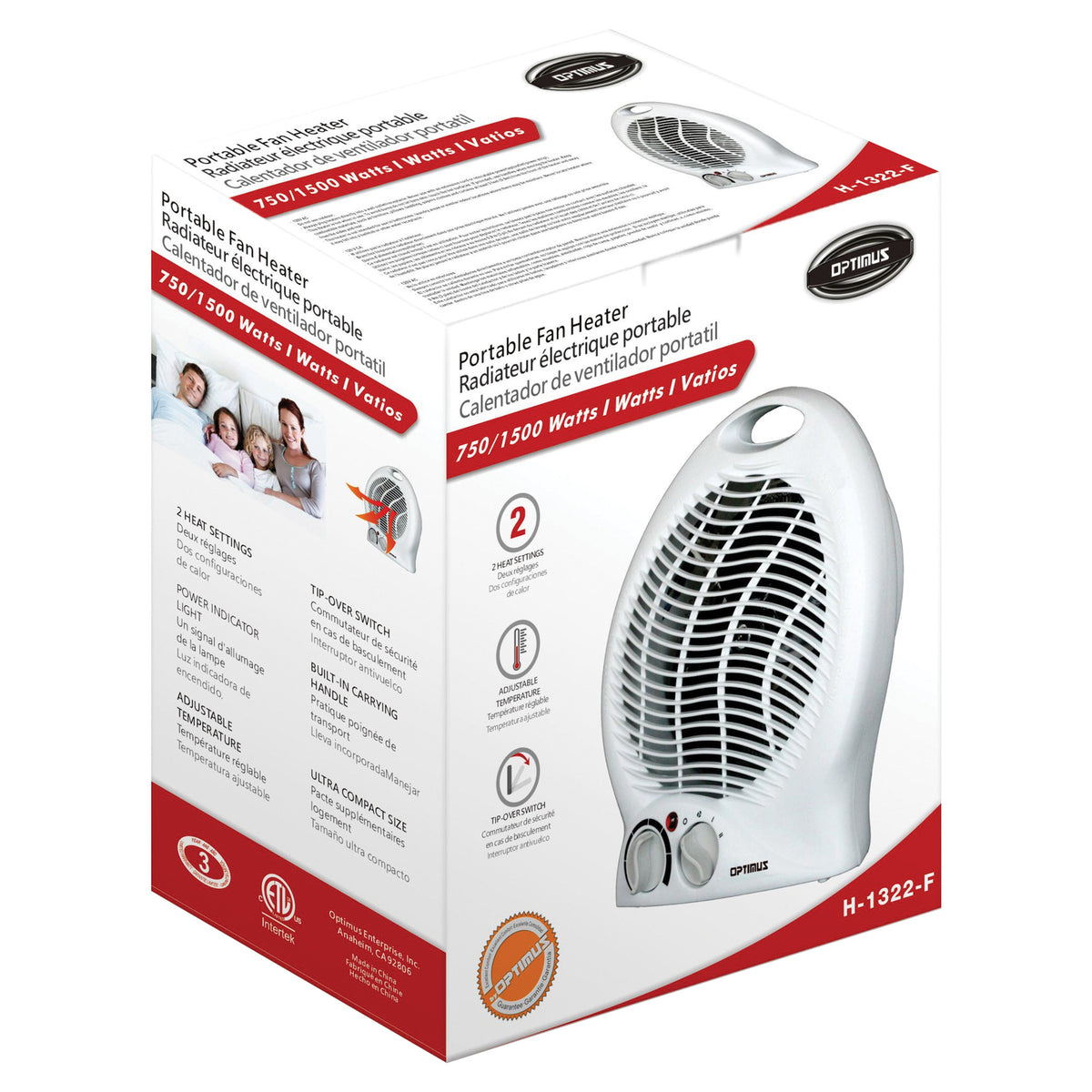 Optimus 1,500-Watt-Max Portable Fan Heater with Thermostat - 4