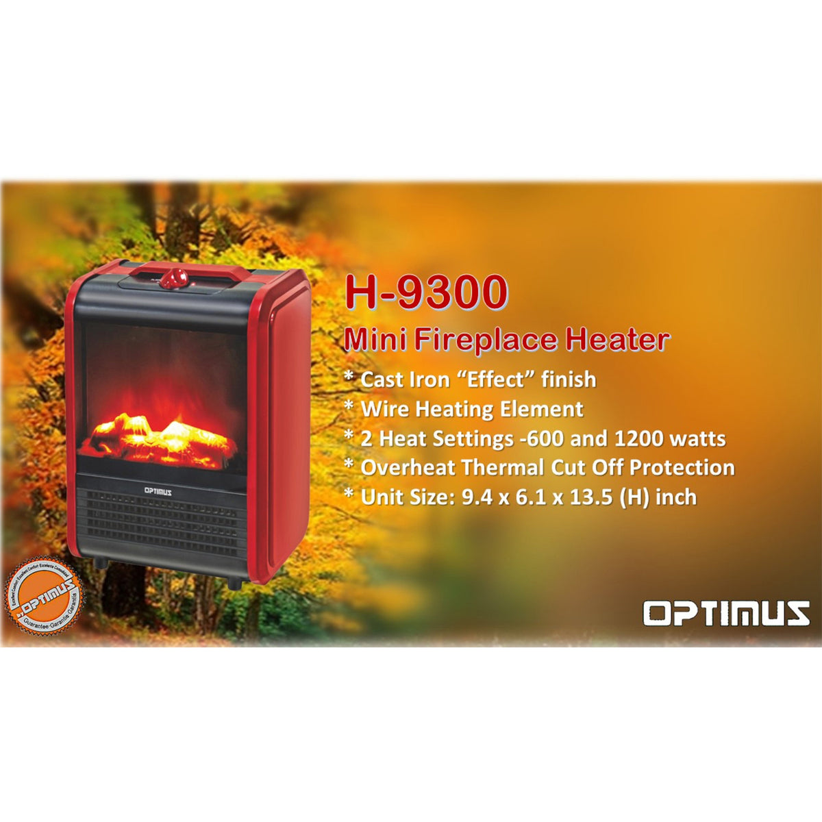 Optimus 1,200-Watt-Max Mini Electric Flame-Effect Fireplace Heater
