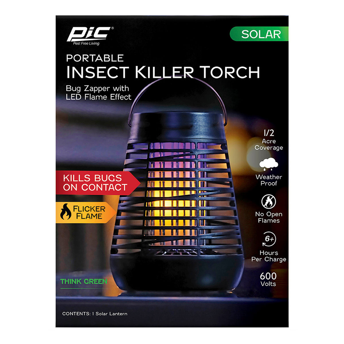 PIC Flickering Flame Solar Portable Bug Zapper Insect Killer Torch Lantern