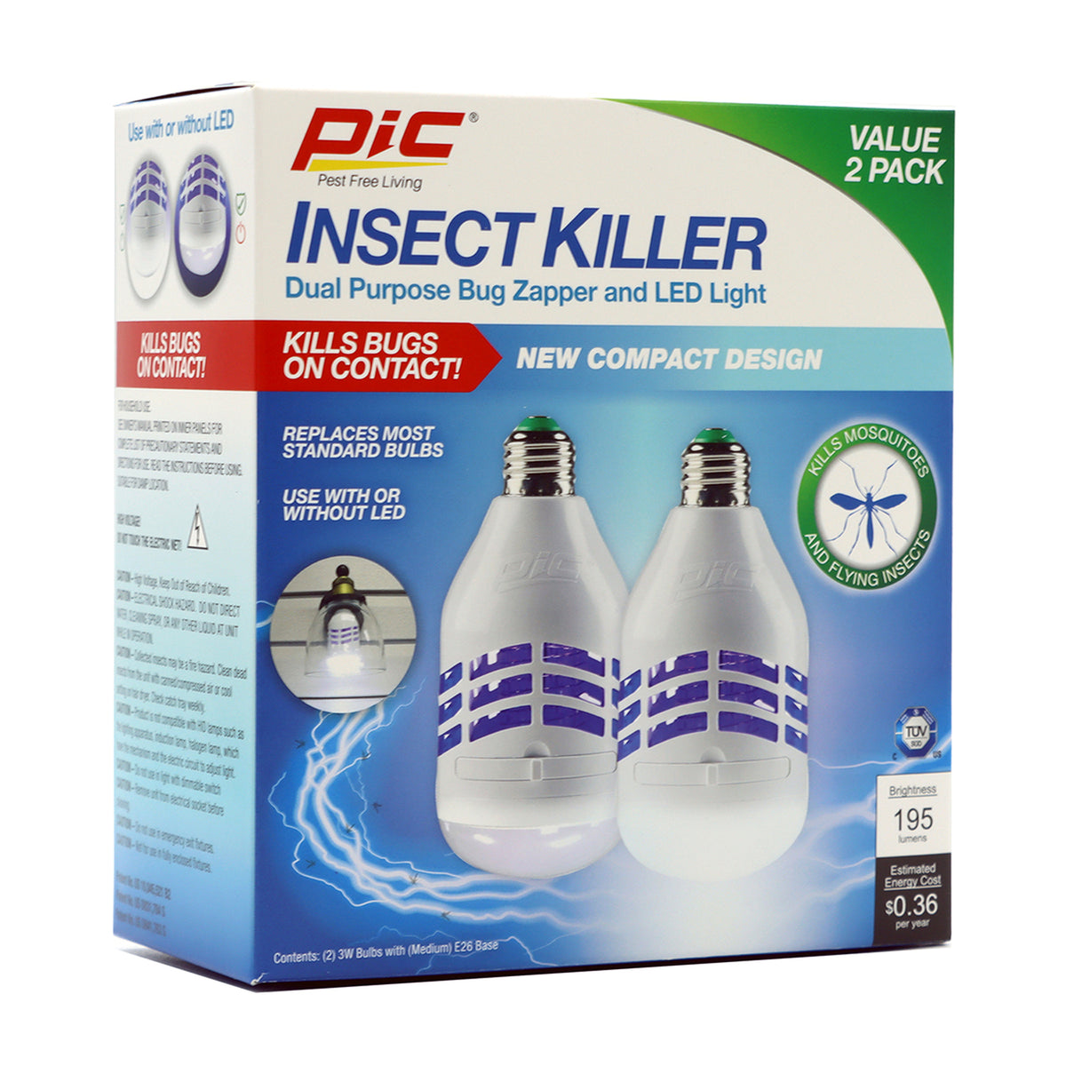 PIC Dual-Purpose Bug Zapper and LED Light Bulb, 2 Count