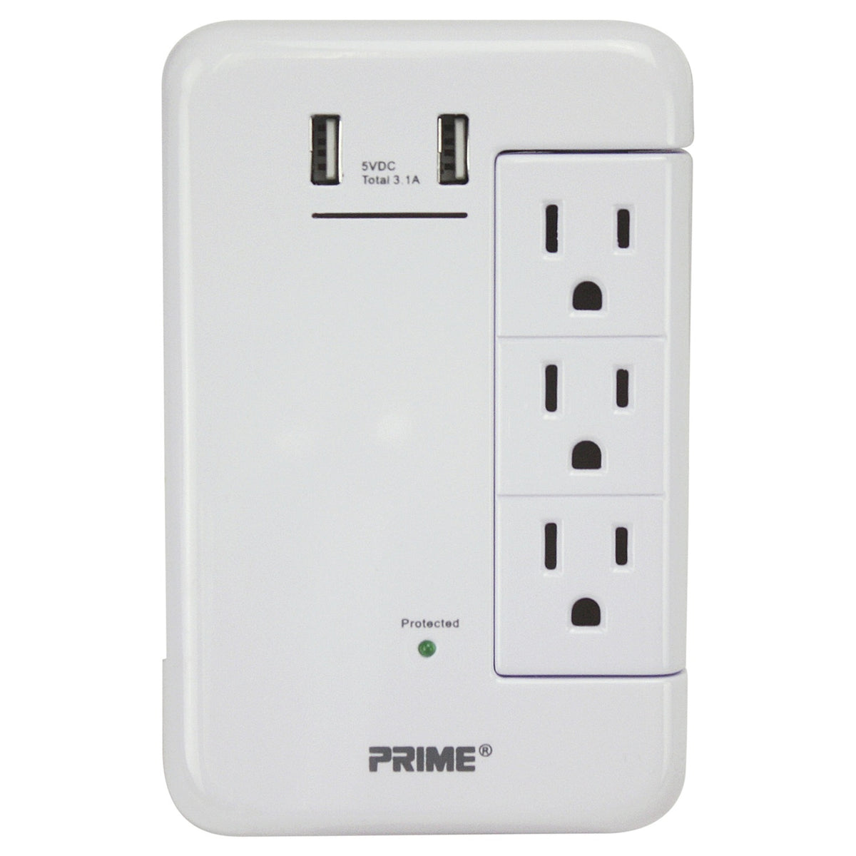 Prime 6-AC Swiveling Outlet and 2-USB Port 1,200-Joules Surge Protector
