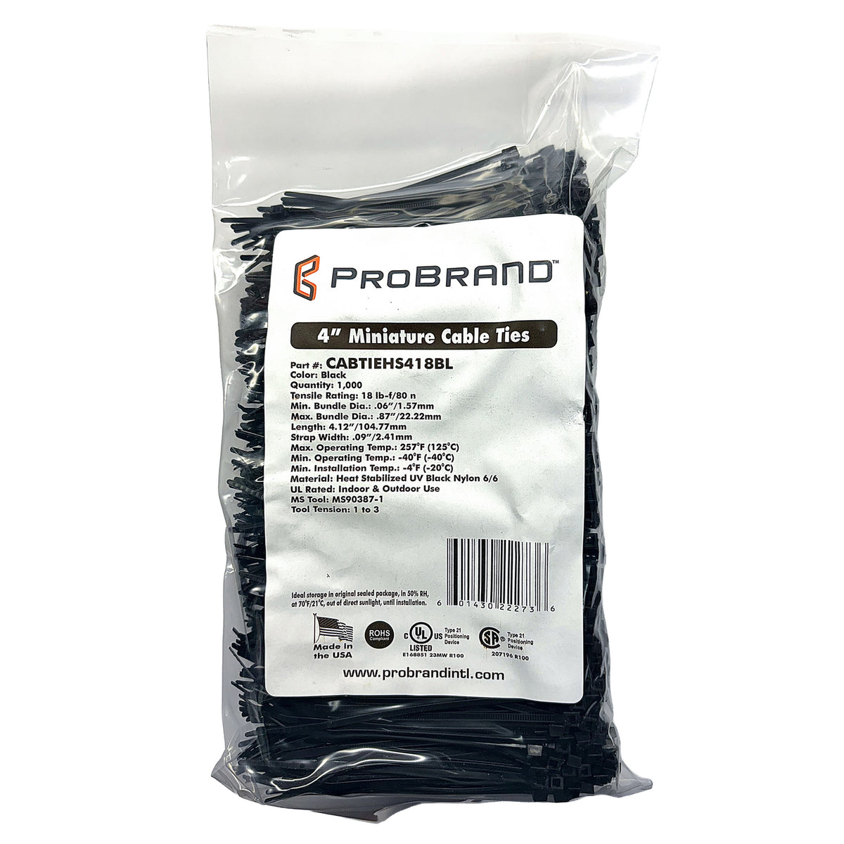 ProBrand 1,000-Pack 4-In. Heat-Stabilized UV-Resistant Nylon 6/6 Cable
